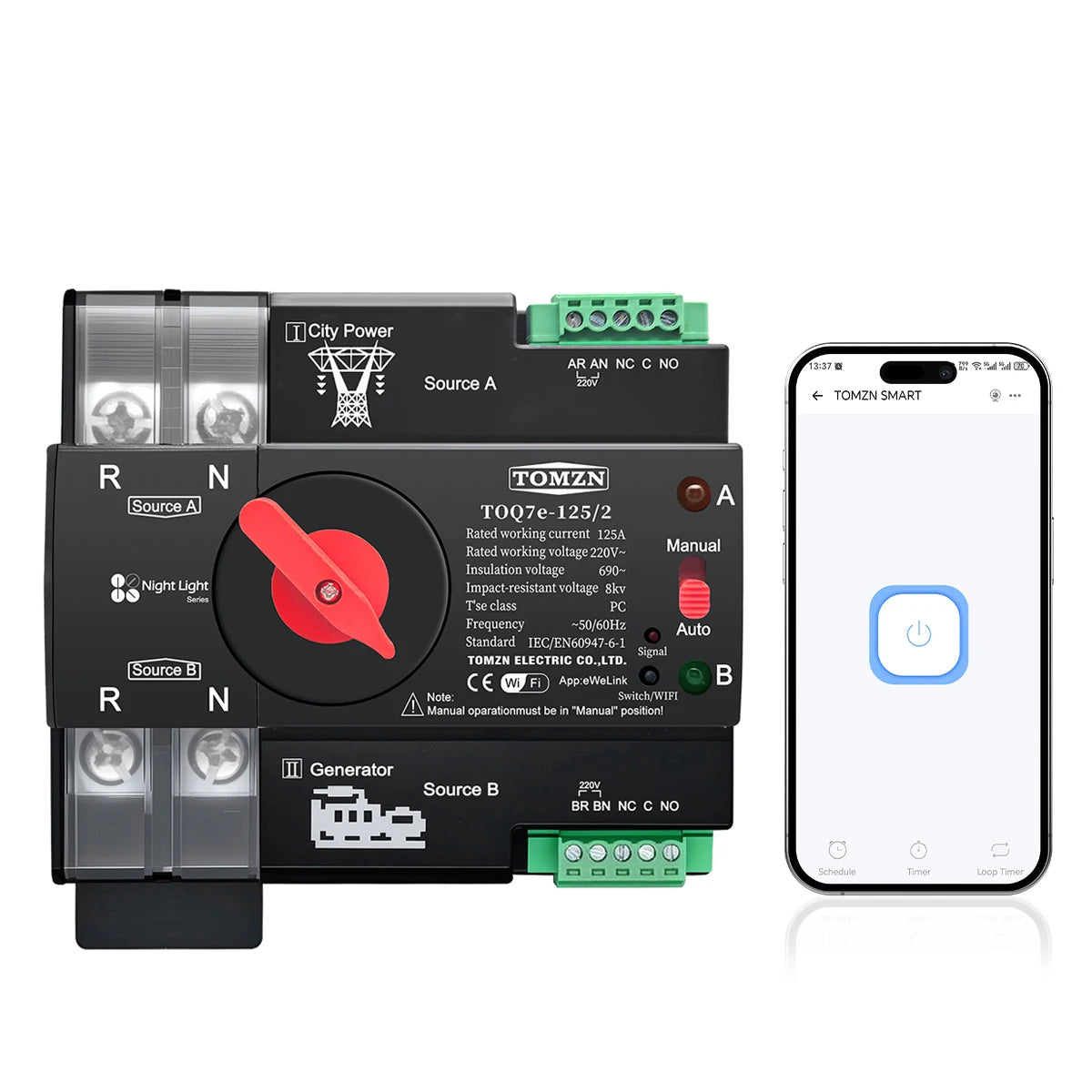 TOMZN TOQ7e  Smart WiFi ATS Dual Power Automatic Change-Over in Pakistan - 2pole