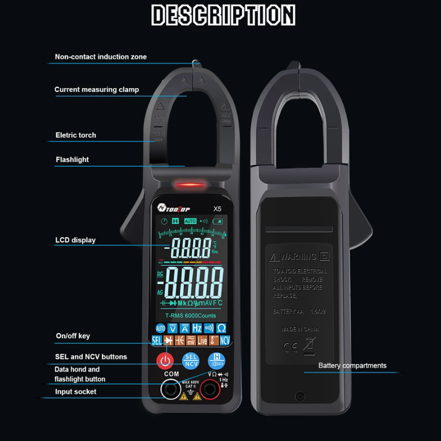 TOOLTOP-X5 Digital AC DC Clamp Meter in Pakistan thumbnail 3