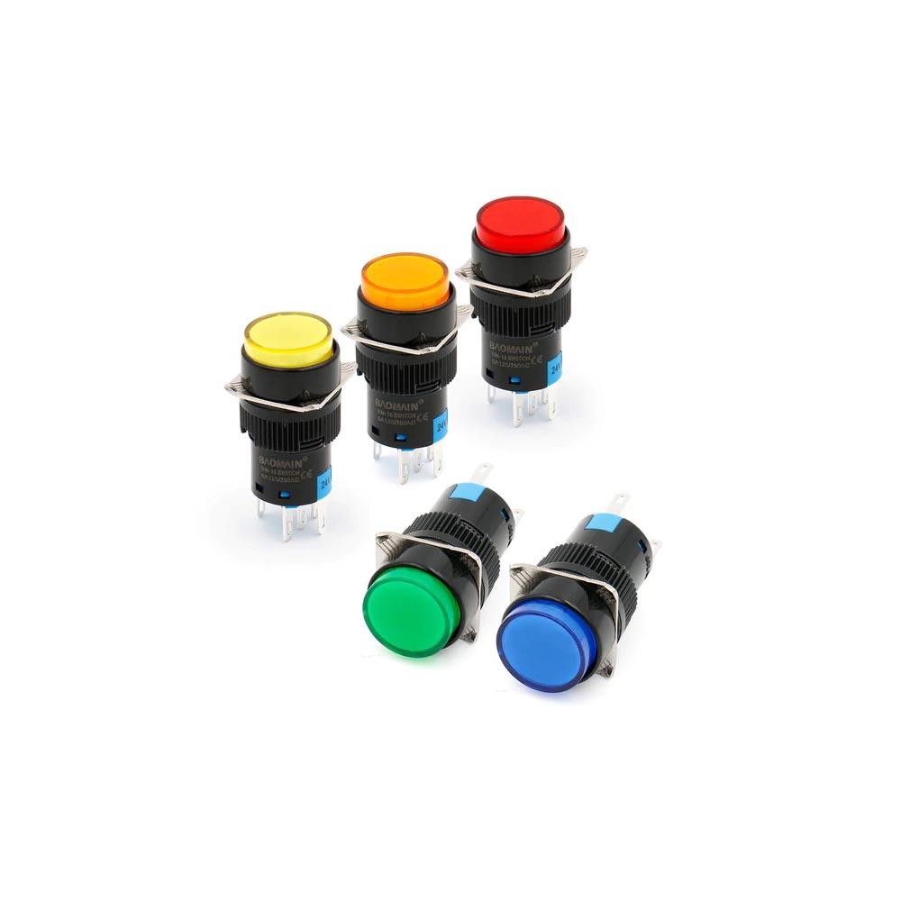 16mm Push Button Switch Momentary Round Cap LED Lamp in Pakistan - Red