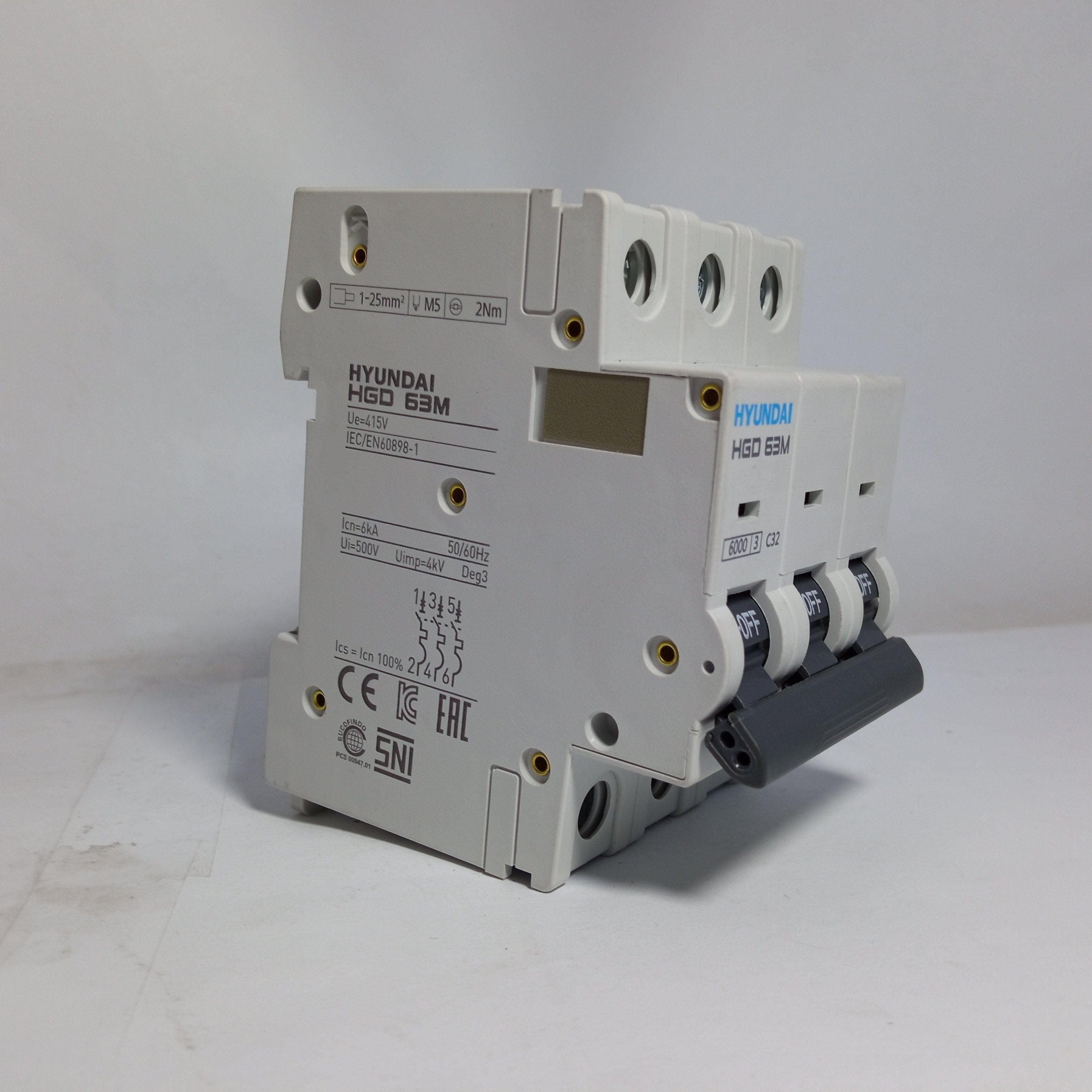 Magneto-Thermic Switch Breaker 3 Pole HGD 63M 32A HYUNDAI in Pakistan - 32A thumbnail 4