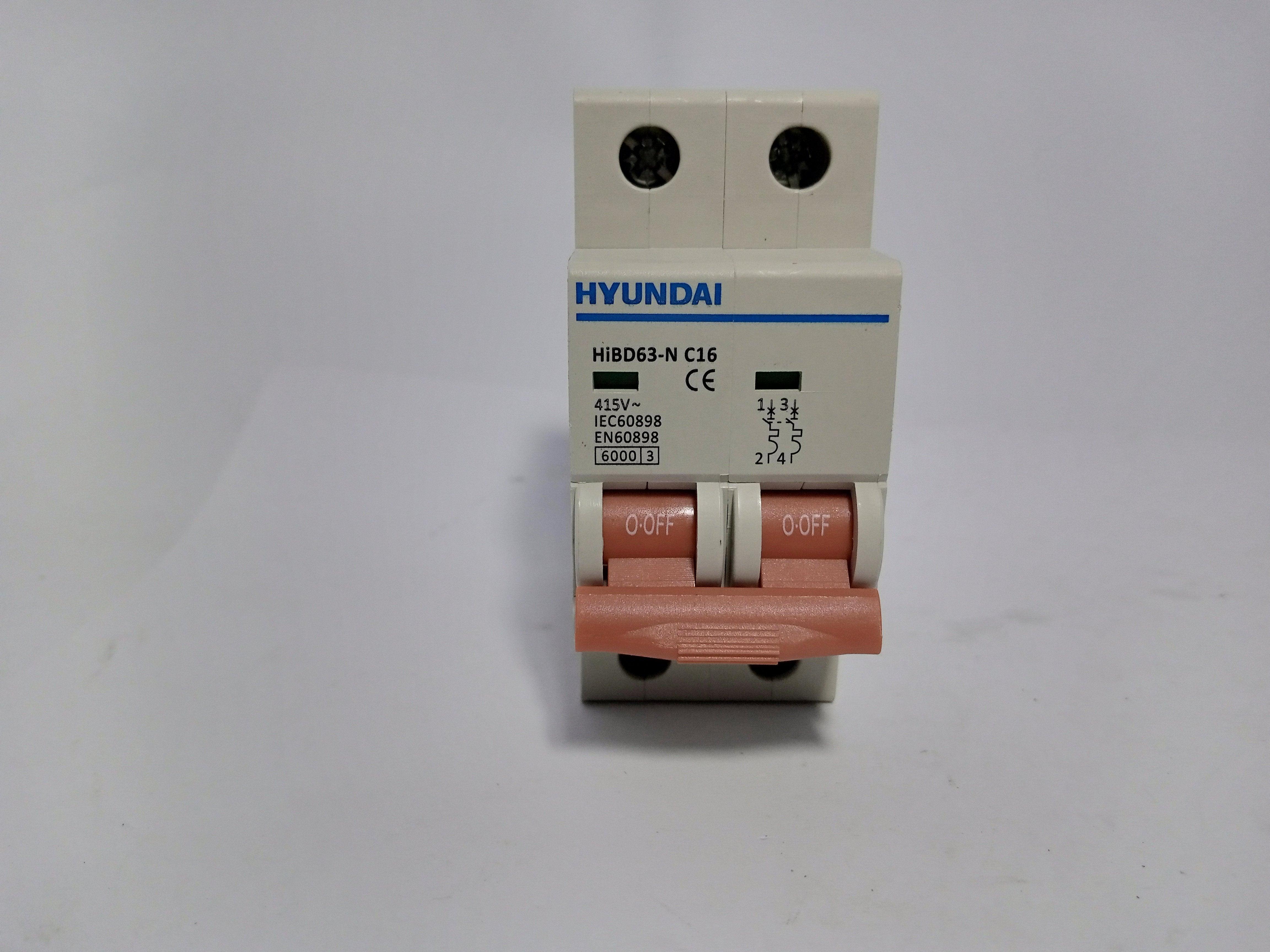 HYUNDAI Miniature Circuit Breaker 2Pole EN60898 415V (HIBD63) - 16A