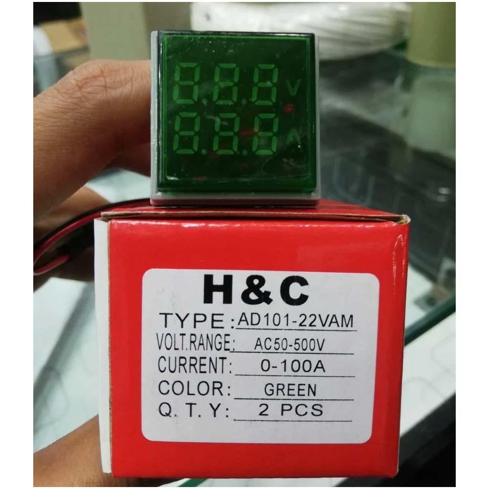 2 in 1 Mini Digital LED Voltmeter Ammeter AD101-22VAM Indicator Lamp AC0-500V 0-100Amp 22mm in Pakistan