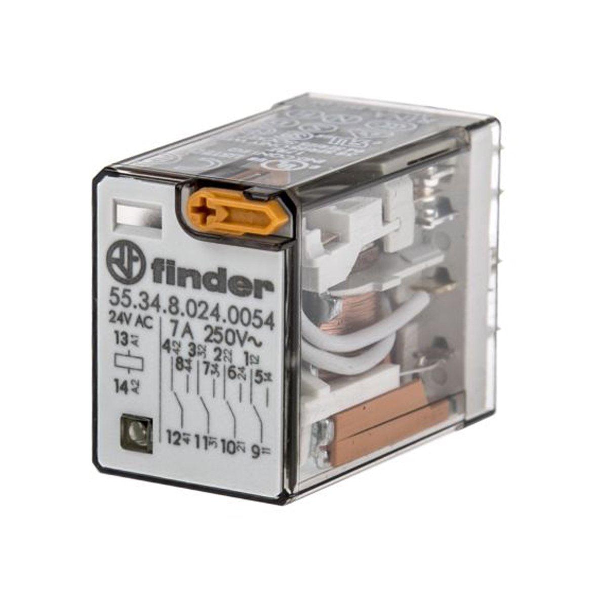 Finder 4PDT Non-Latching Relay Plug In, 24V ac Coil, 7 A