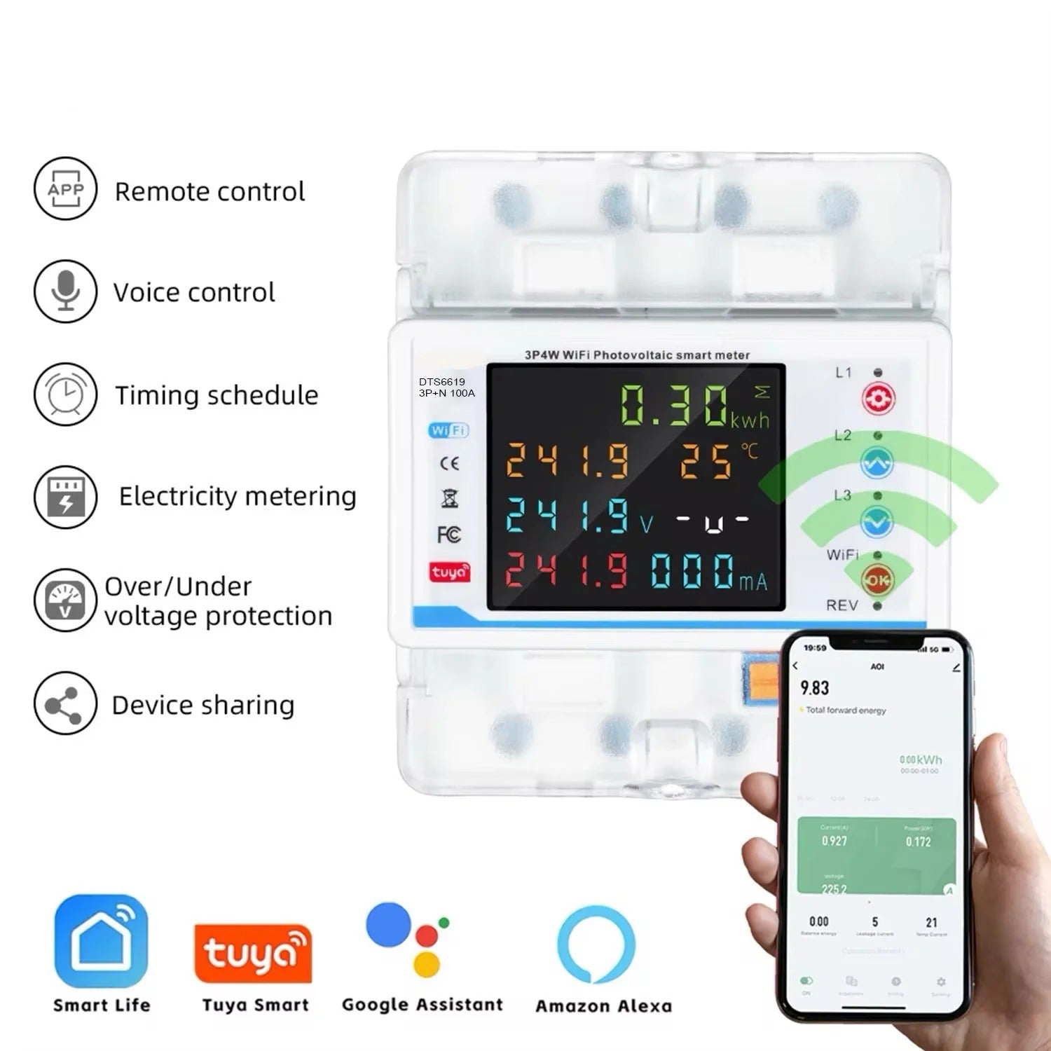 100A Wi-Fi smart three phase energy meter and voltage protector Bidirectional in pakistan